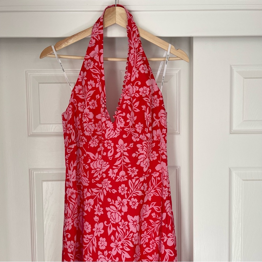 🍓Laundry Silk Floral Printed Halter Neck A-line Midi Dress, Size 4